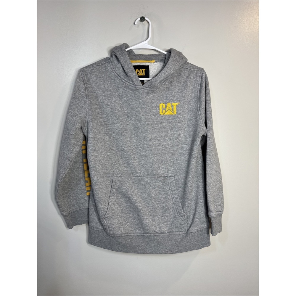CAT‎ Caterpillar Youth Large Logo Hoodie Pullover Black Kangaroo Pocket Workwear